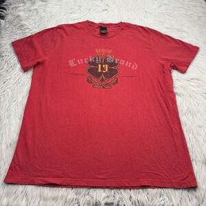 Vintage Y2K Lucky Brand Men's XL Red Four Leaf Clover Graphic Tee